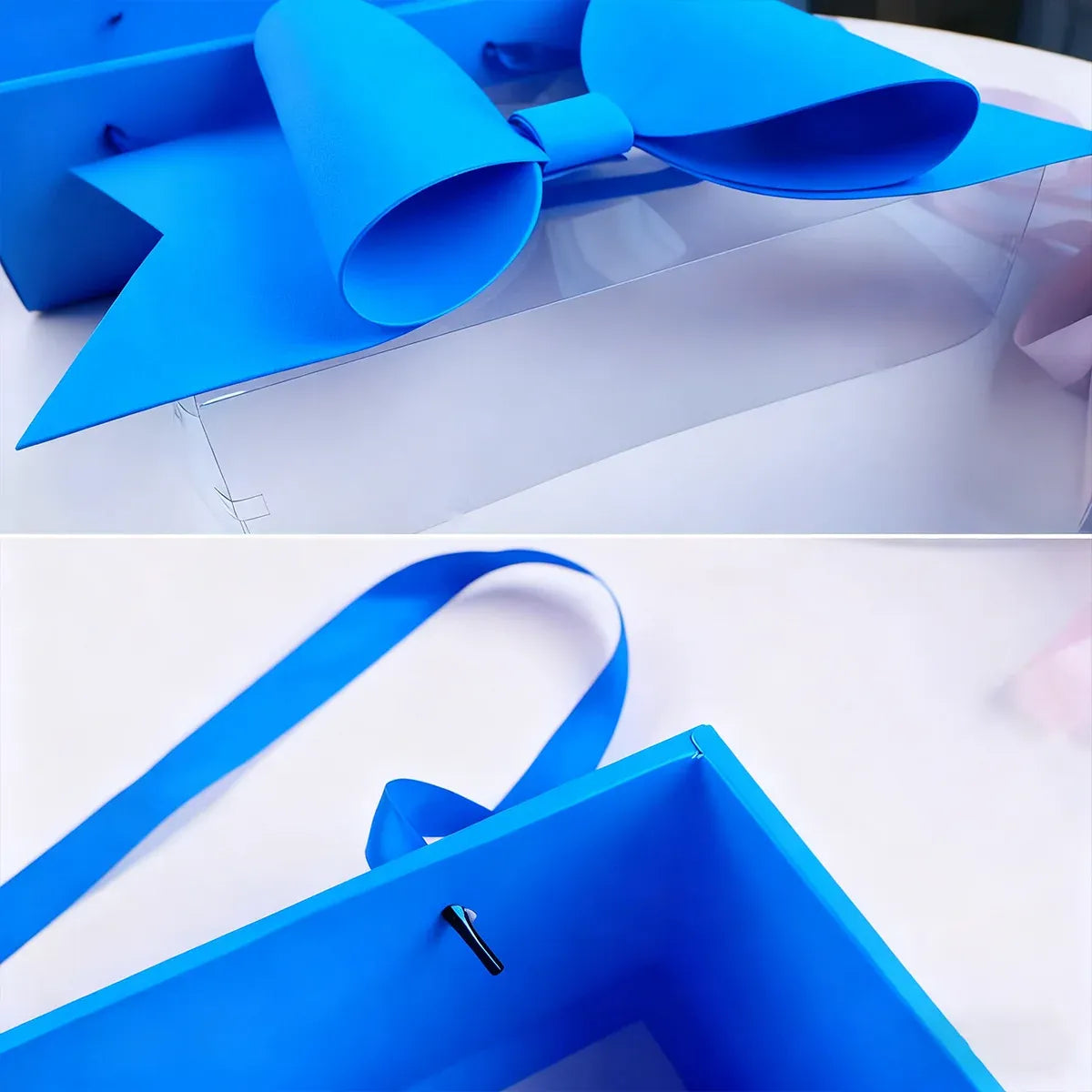 5PCS Bow Gift Box Transparent PVC Design with Ribbon Wedding Party Favor Boxes - Light blue