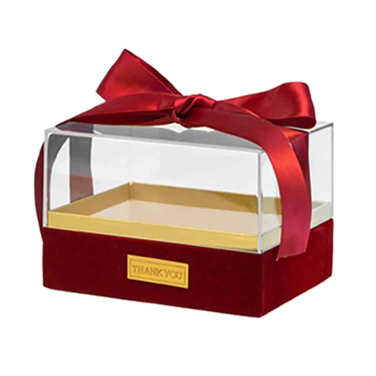 Acrylic Gift Box Clear Souvenir Display Case Bow Storage Container for Packaging - Red - M