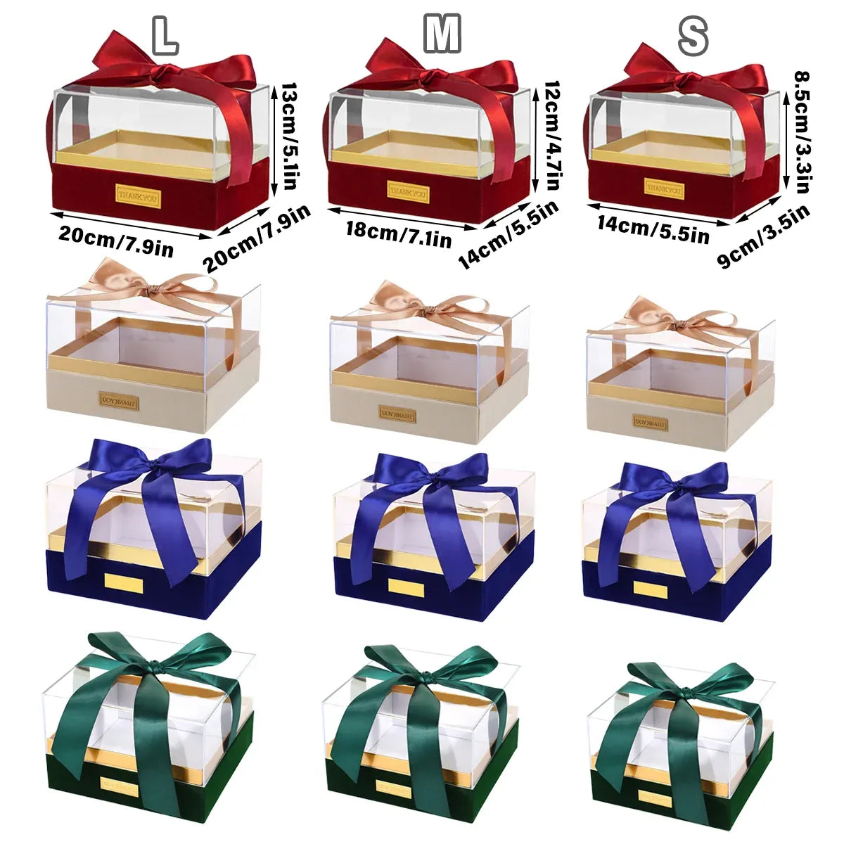 Acrylic Gift Box Clear Souvenir Display Case Bow Storage Container for Packaging - Red - M