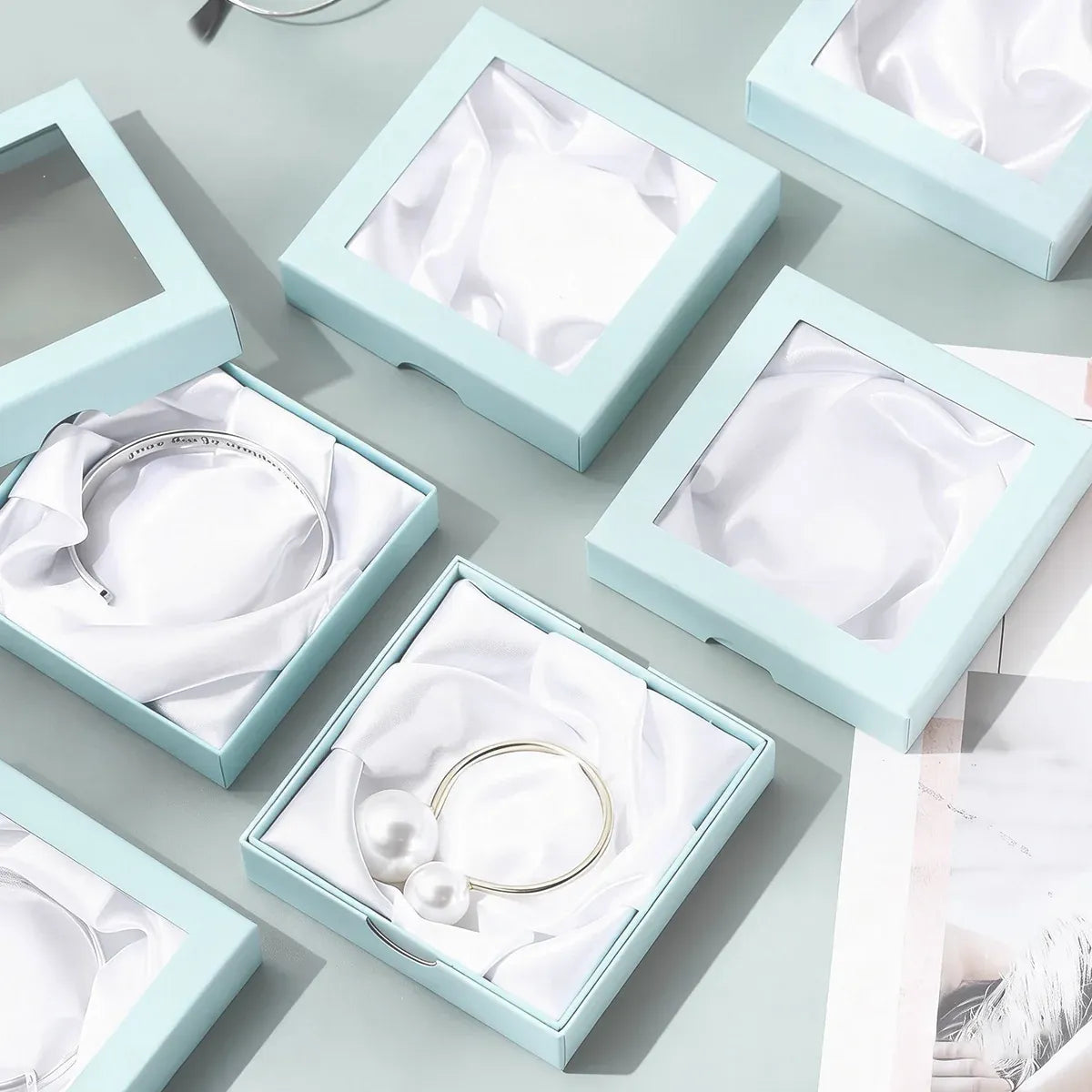 12Pcs Clear Window Jewelry Boxes Transparent Lid Display Case For Necklace Ring - Blue