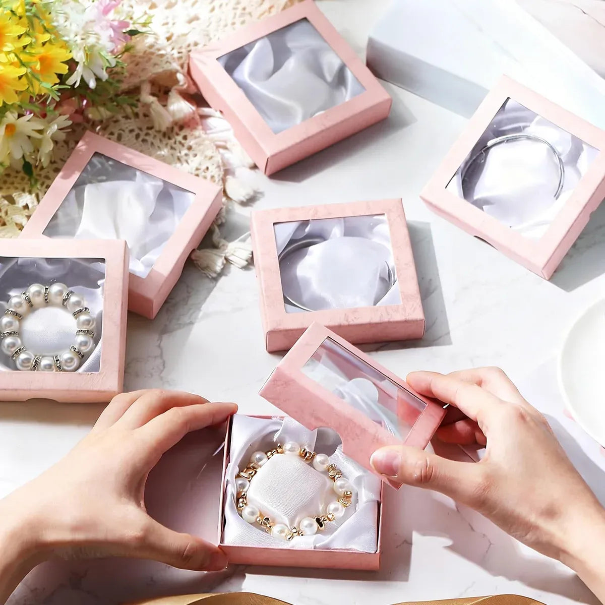 12Pcs Clear Window Jewelry Boxes Transparent Lid Display Case For Necklace Ring - Blue