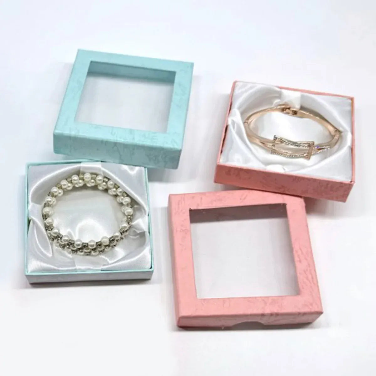 12Pcs Clear Window Jewelry Boxes Transparent Lid Display Case For Necklace Ring - Blue