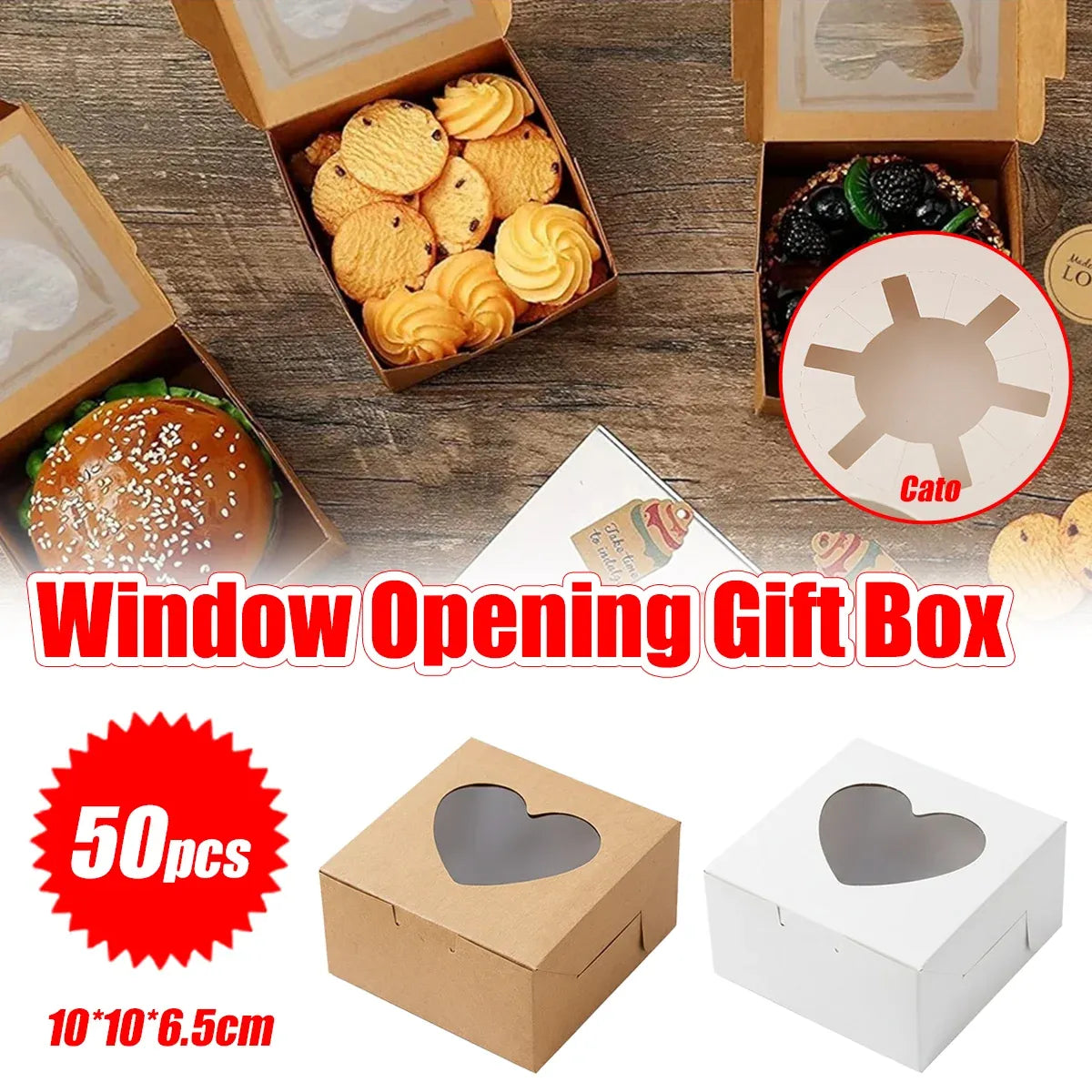 50Pcs Clear Window Dessert Cake Packaging Gift Box Bakery Treat Party Treat Box - White