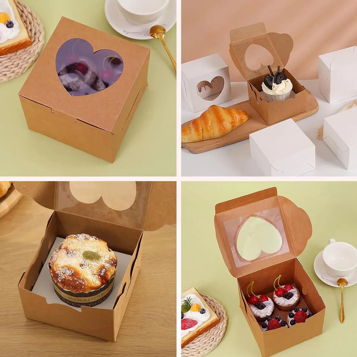 50Pcs Clear Window Dessert Cake Packaging Gift Box Bakery Treat Party Treat Box - White