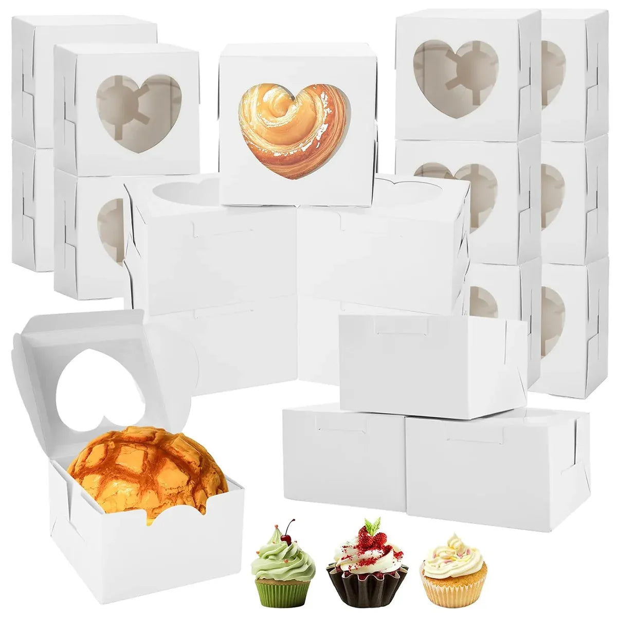 50Pcs Clear Window Dessert Cake Packaging Gift Box Bakery Treat Party Treat Box - White