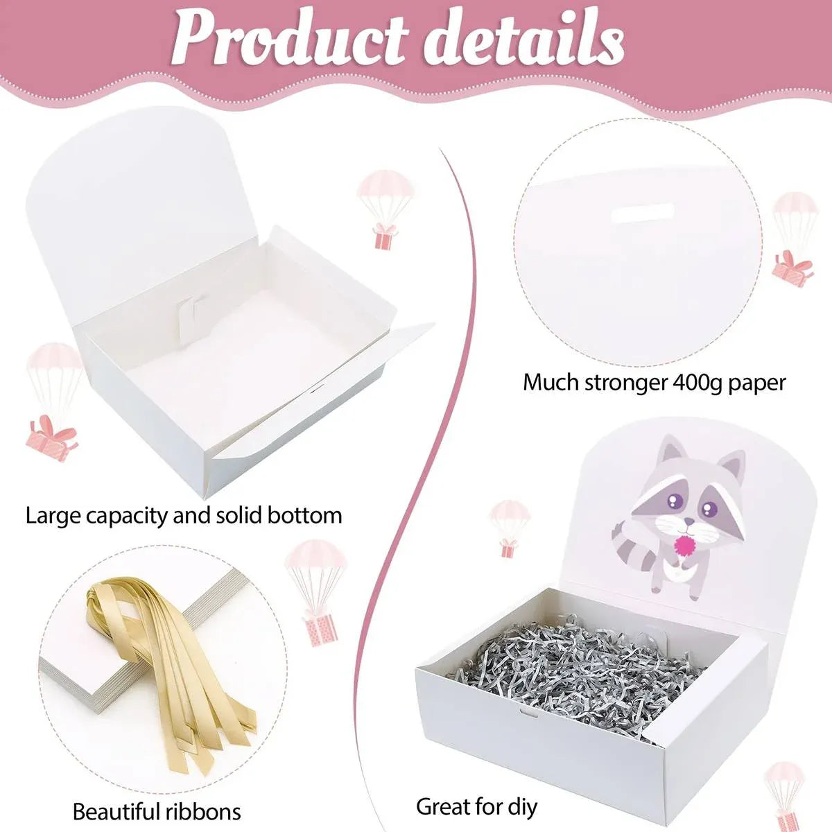 20 Pcs Holiday Party Gift Boxes Festive Packaging Box Set Foldable Kraft White - White