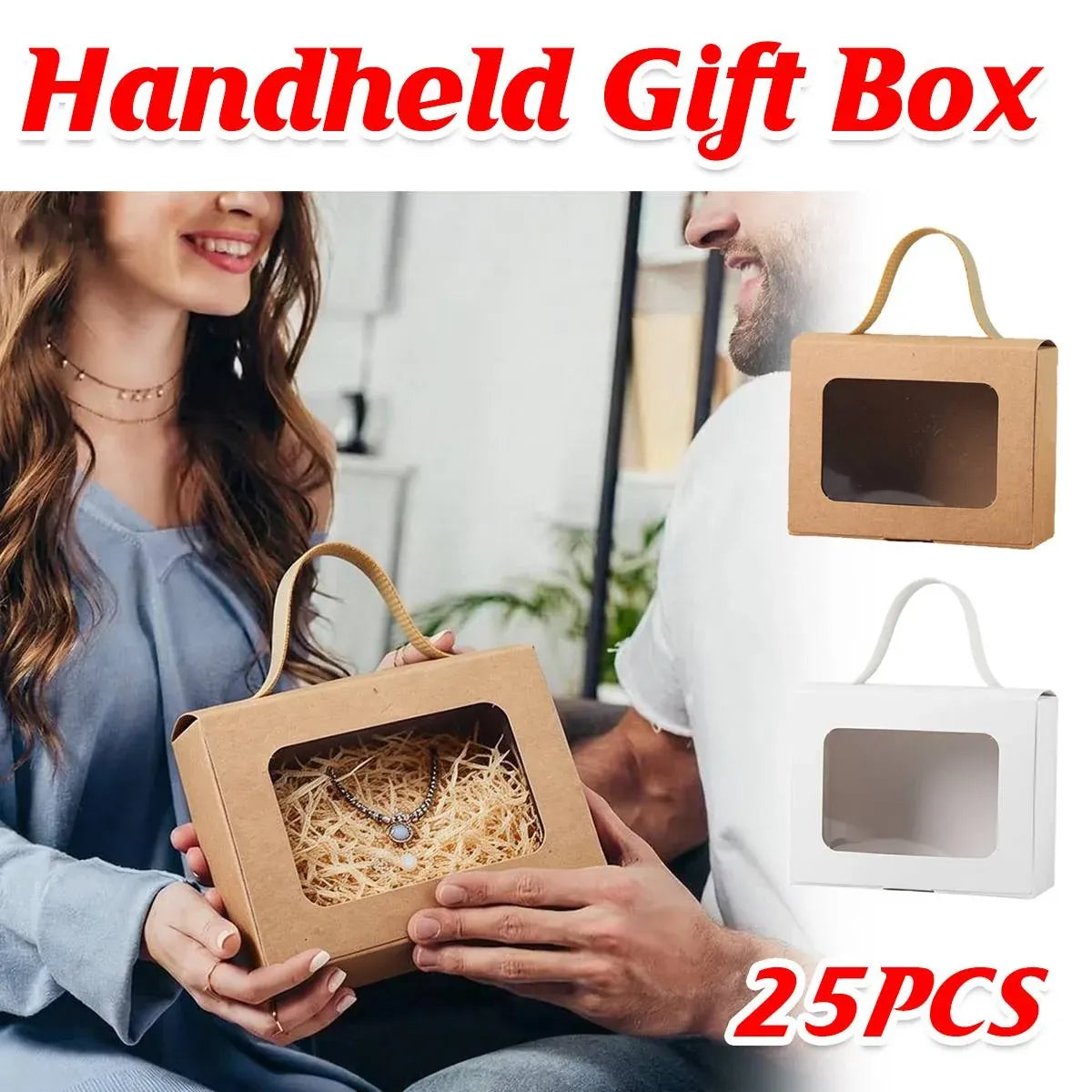 25Pcs Creative Window Gift Box Handle Cardboard Packaging Party Retail Box - White