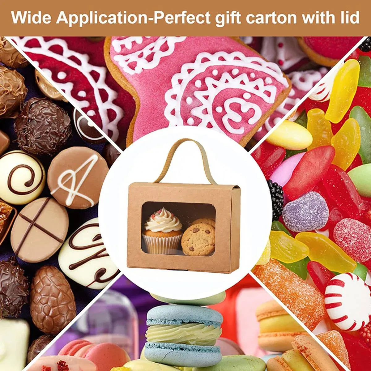 25Pcs Creative Window Gift Box Handle Cardboard Packaging Party Retail Box - White