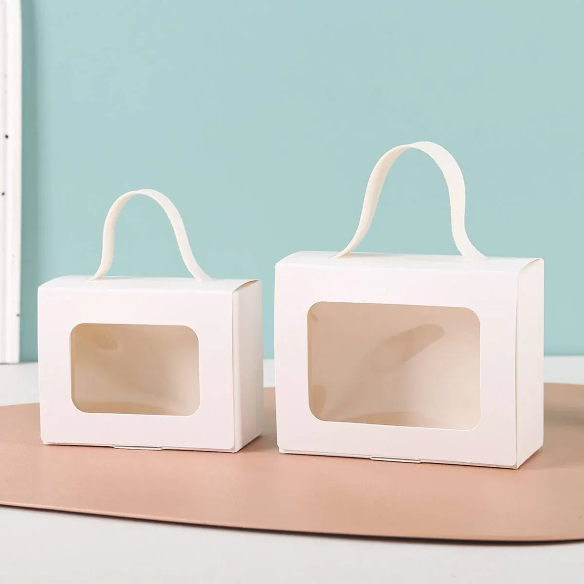 25Pcs Creative Window Gift Box Handle Cardboard Packaging Party Retail Box - White