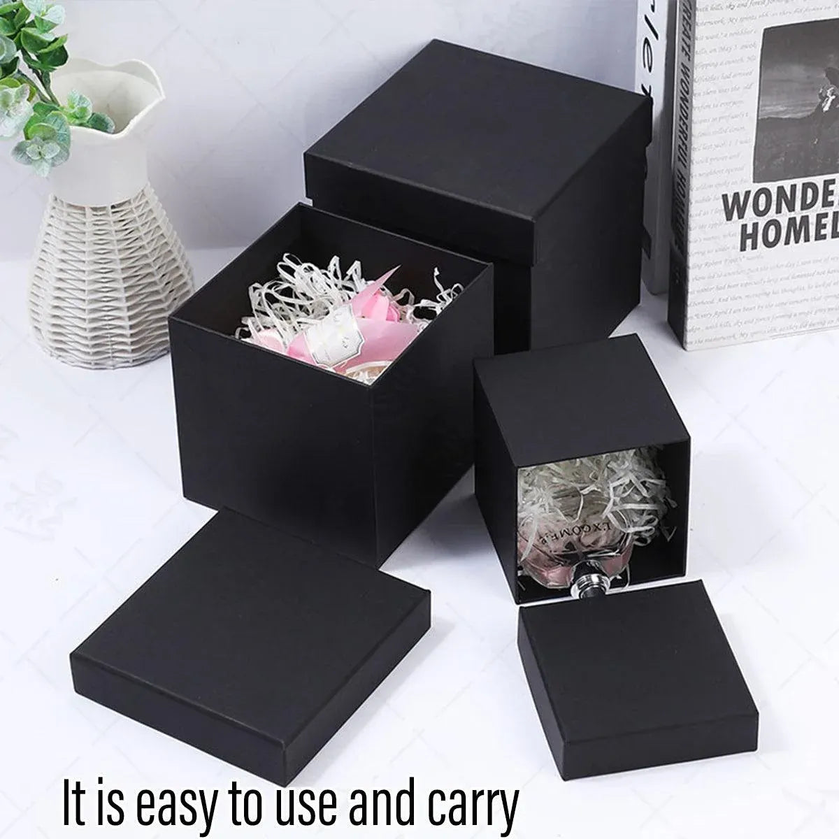 Square Gift Boxes 8pcs Empty Packaging Boxes for Favour Party Wedding Storage - Black-20x16.5cm