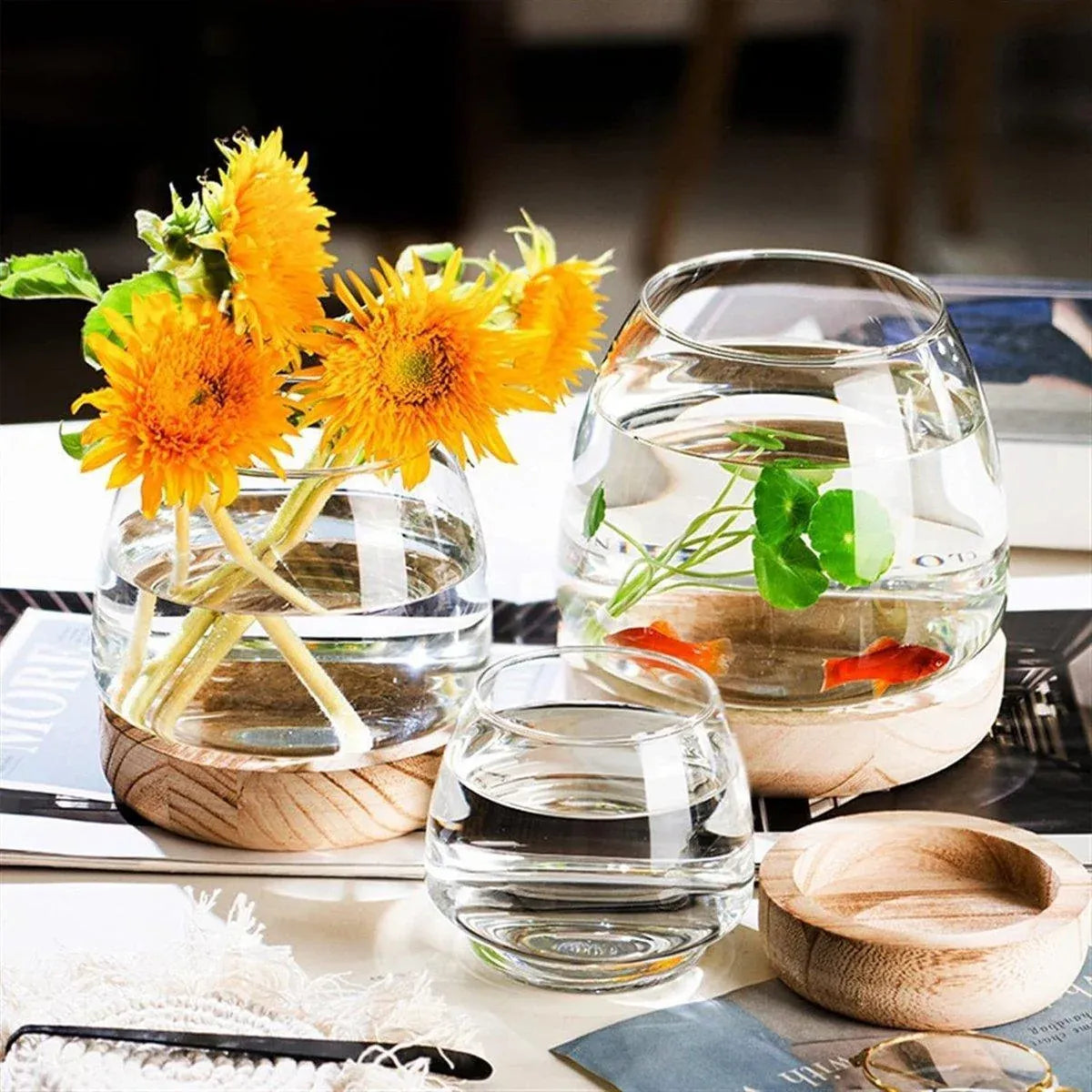 Japanese Style Small Glass Vases Fish Tank for Elegant Home Decor - L