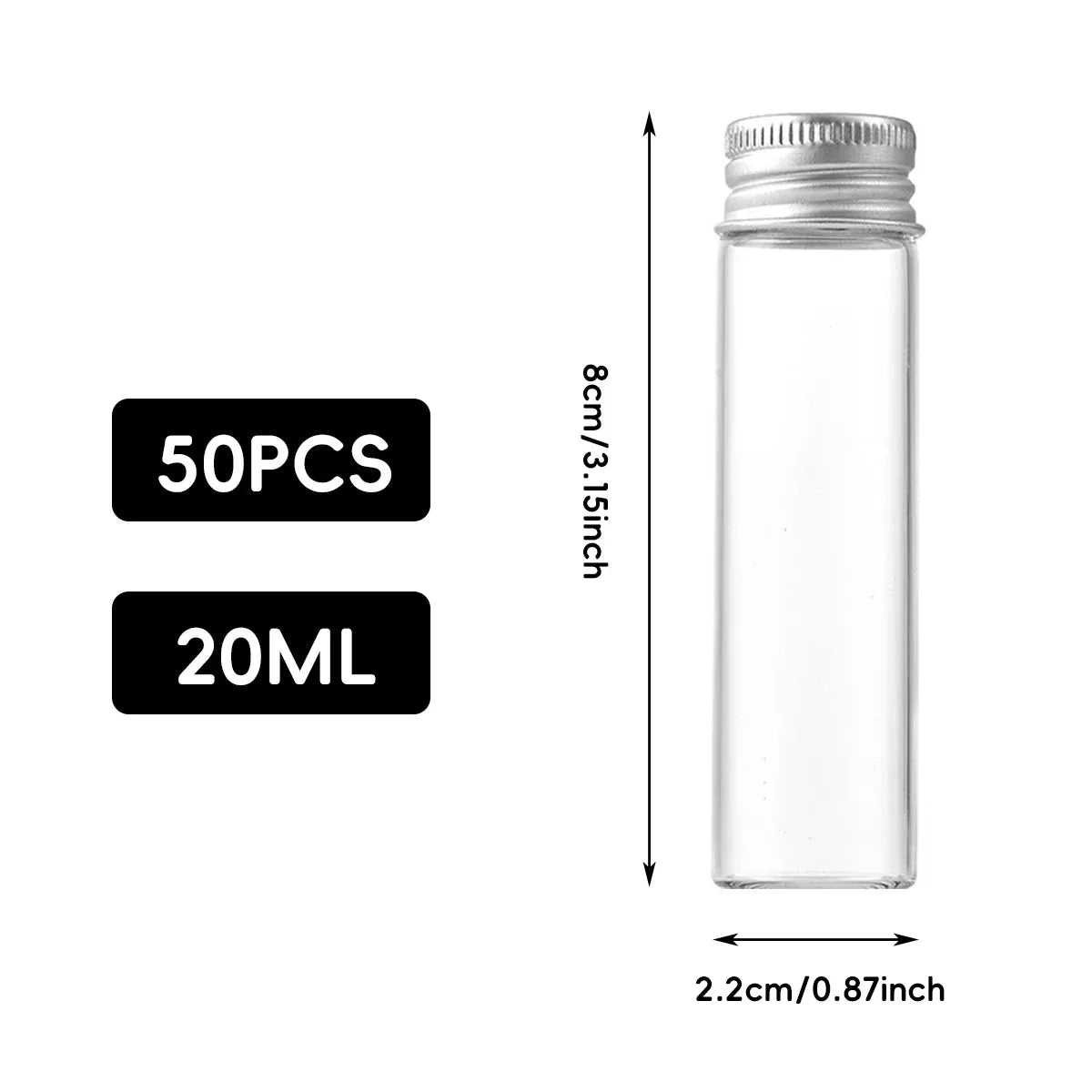 50PCS 20ml Silver Aluminum Lid Glass Storage Bottles Small Item Organiser Use