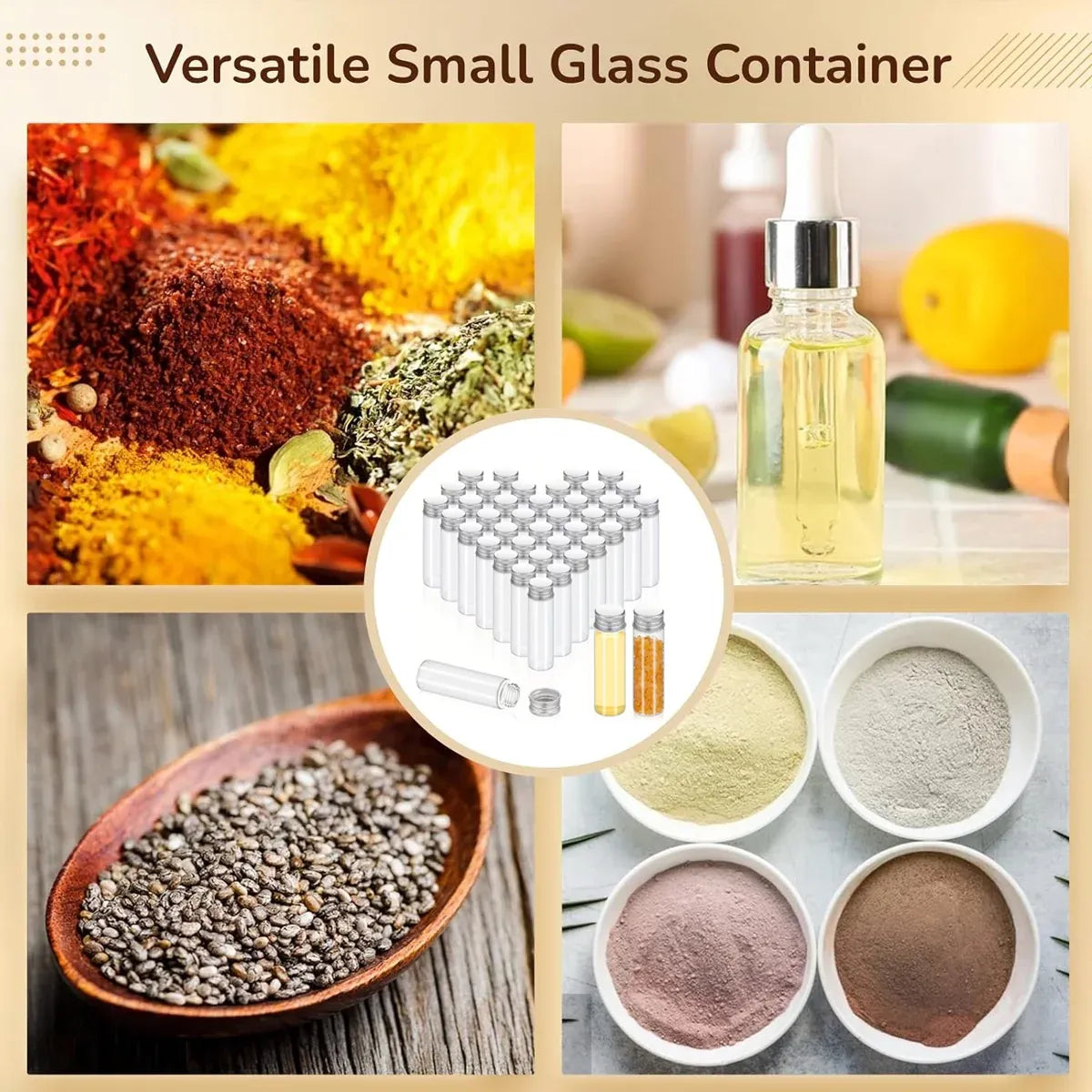 50PCS 20ml Silver Aluminum Lid Glass Storage Bottles Small Item Organiser Use