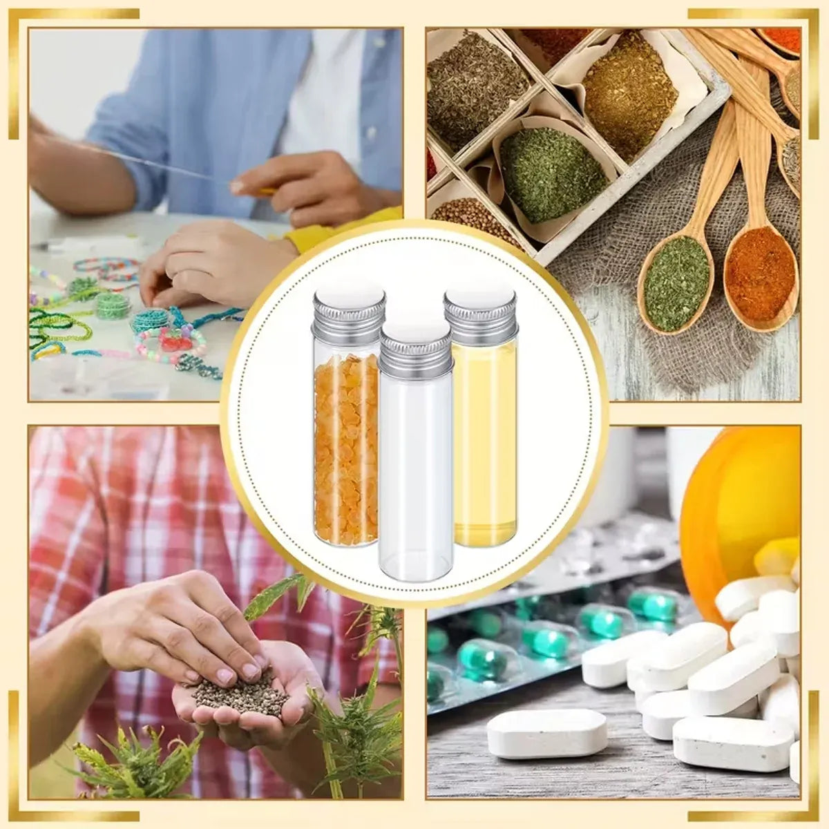 50PCS 20ml Silver Aluminum Lid Glass Storage Bottles Small Item Organiser Use