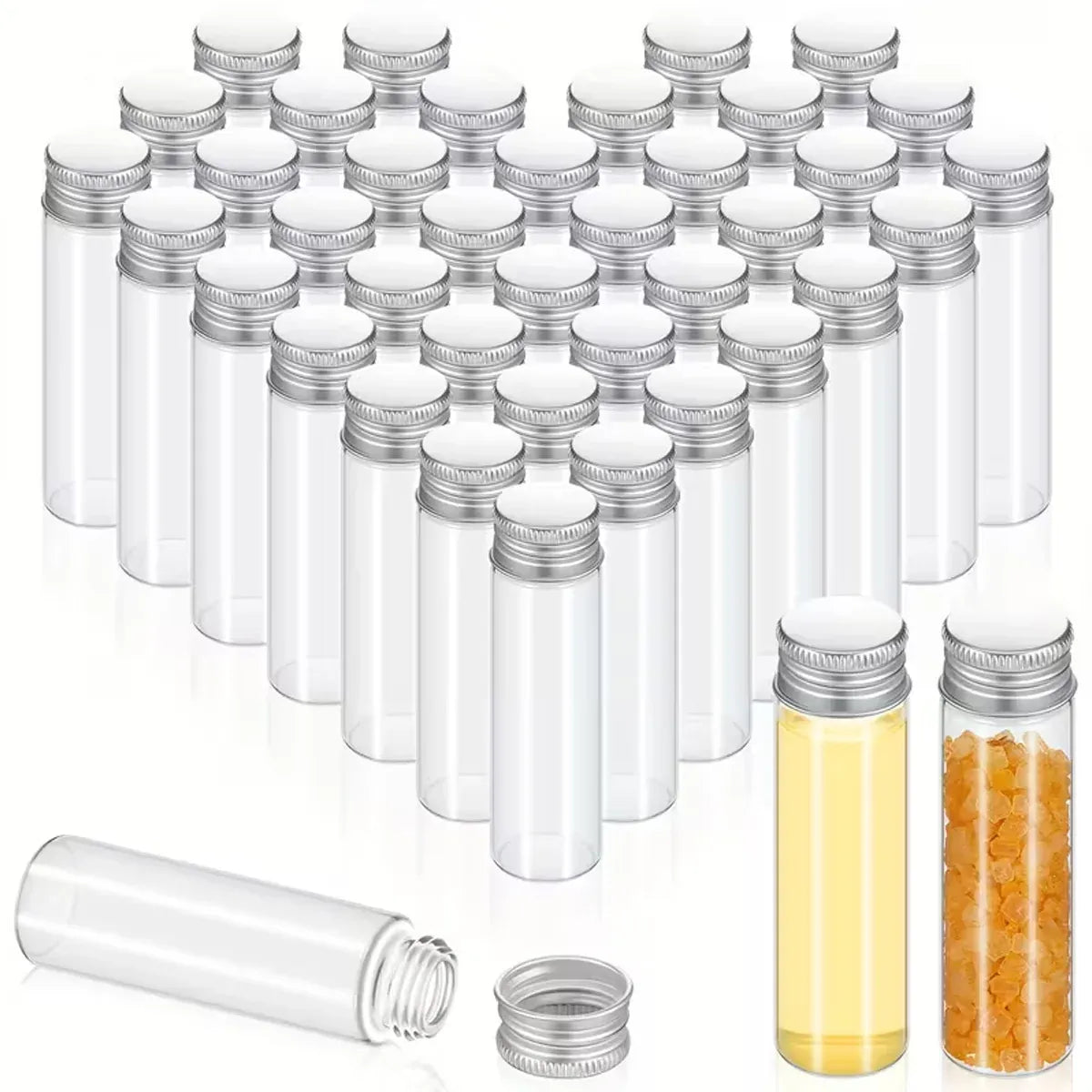 50PCS 20ml Silver Aluminum Lid Glass Storage Bottles Small Item Organiser Use