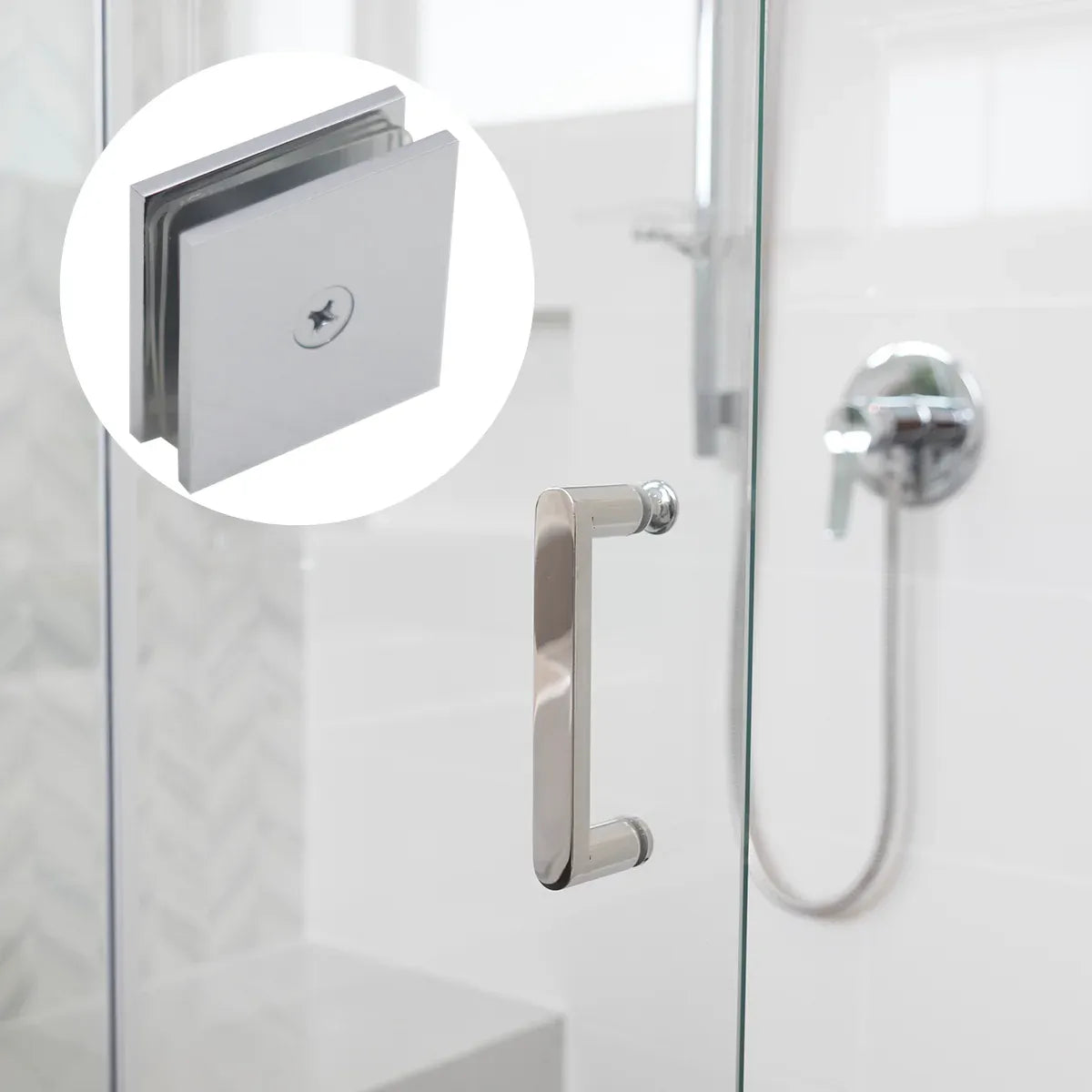 Shower Glass Clip Single Hole Square Bracket Partition Bathroom Accessories - Nickel