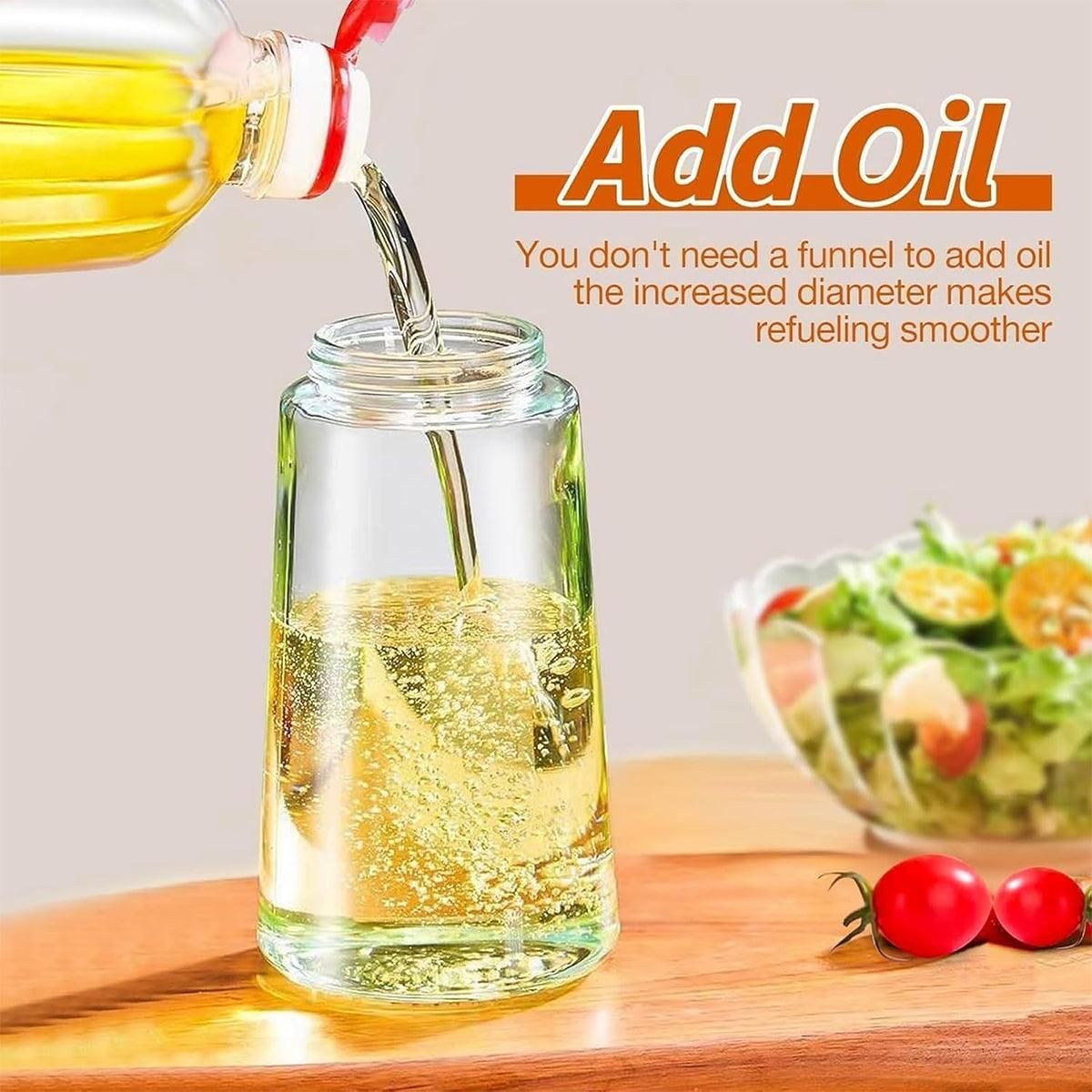 2-in-1 470ml Glass Oil Bottle Spray Pour Automatic Pressure Control Kitchen Tool - Beige