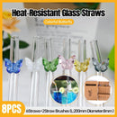 8pcs Colourful Butterfly Glass Straw Reusable Heat Resistant Proof MultiColours