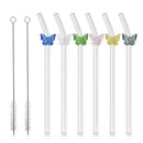 8pcs Colourful Butterfly Glass Straw Reusable Heat Resistant Proof MultiColours
