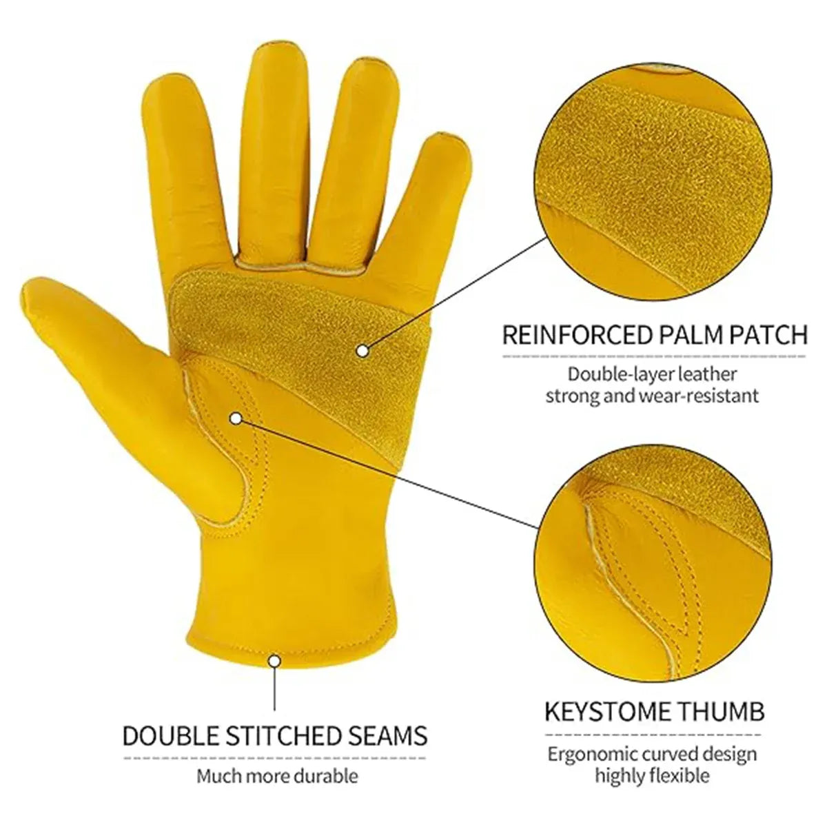 Golden Yellow Cowhide Work Gloves Full Finger Gardening DIY Home Maintenance Use - L