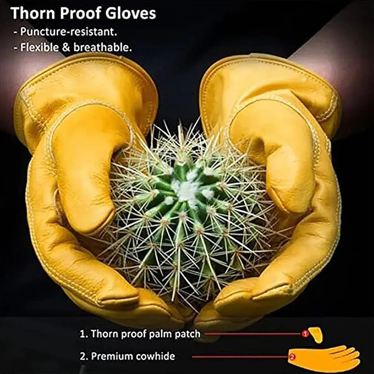 Golden Yellow Cowhide Work Gloves Full Finger Gardening DIY Home Maintenance Use - L