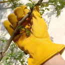 Golden Yellow Cowhide Work Gloves Full Finger Gardening DIY Home Maintenance Use - L
