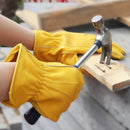 Golden Yellow Cowhide Work Gloves Full Finger Gardening DIY Home Maintenance Use - L