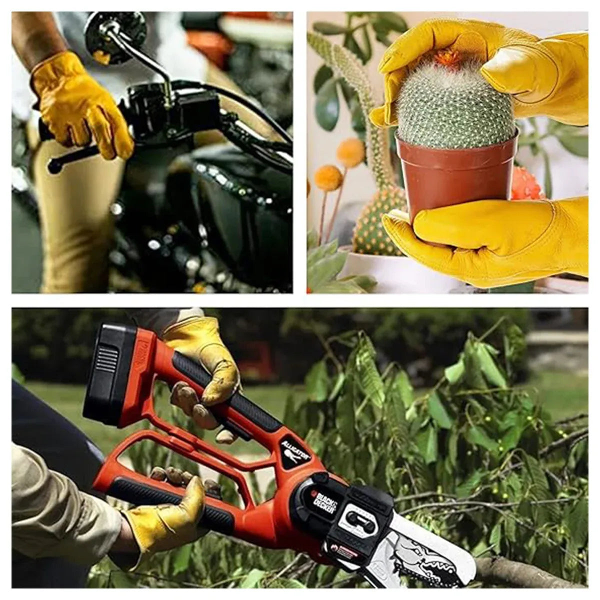Golden Yellow Cowhide Work Gloves Full Finger Gardening DIY Home Maintenance Use - L