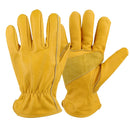 Golden Yellow Cowhide Work Gloves Full Finger Gardening DIY Home Maintenance Use - XL