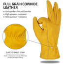 Golden Yellow Cowhide Work Gloves Full Finger Gardening DIY Home Maintenance Use - XL