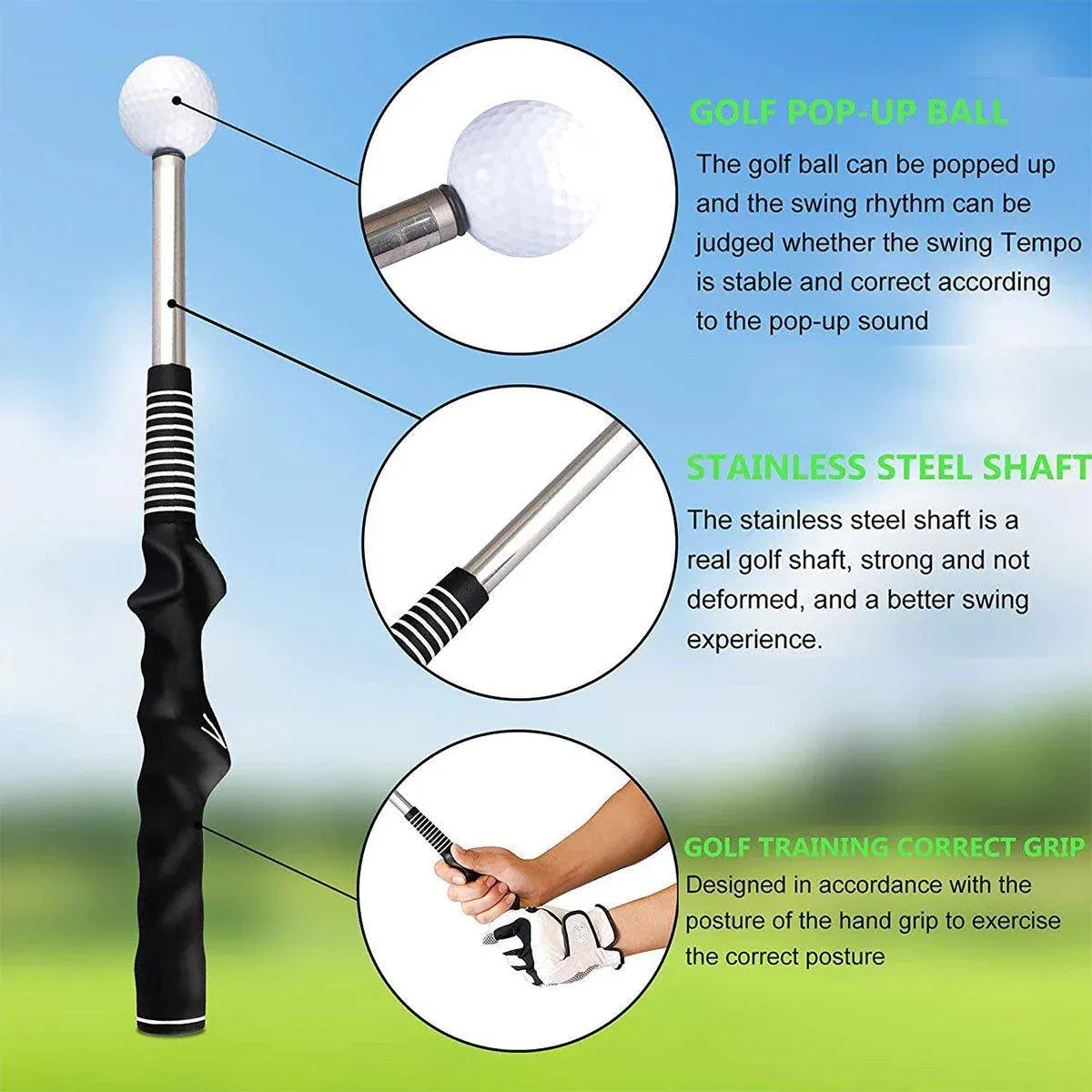 Golf Swing Training Aid Telescopic Impact Sound Stick Exercise Tool for Practice - Blue