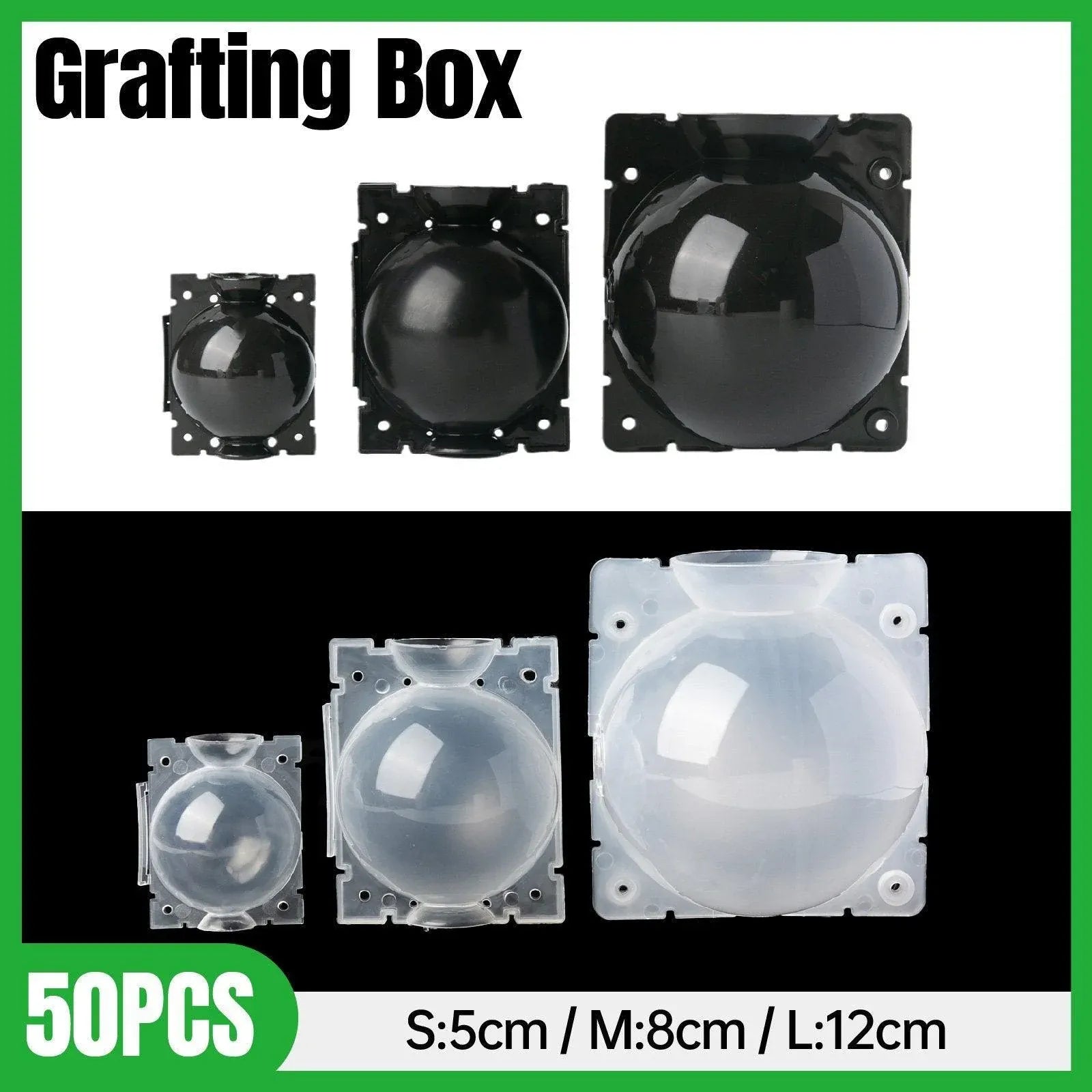 50pcs Plant Rooting Device High Pressure Grafting Box for Seedling Branch Garden - Black S-50PCS