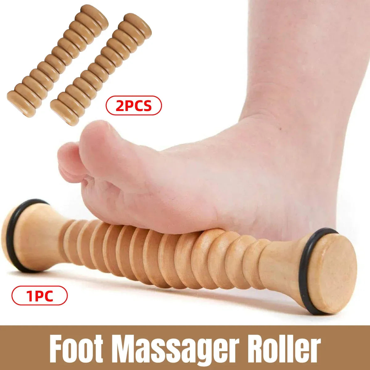Wooden Foot Massage Roller Stick Manual Massager Tool for Feet Legs Arms - 18.5x4x4cm-2pcs