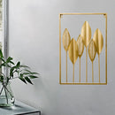 Metal Leaf Wall Hanging Decor Gold Iron Frame Living Room Porch 60 x 40cm