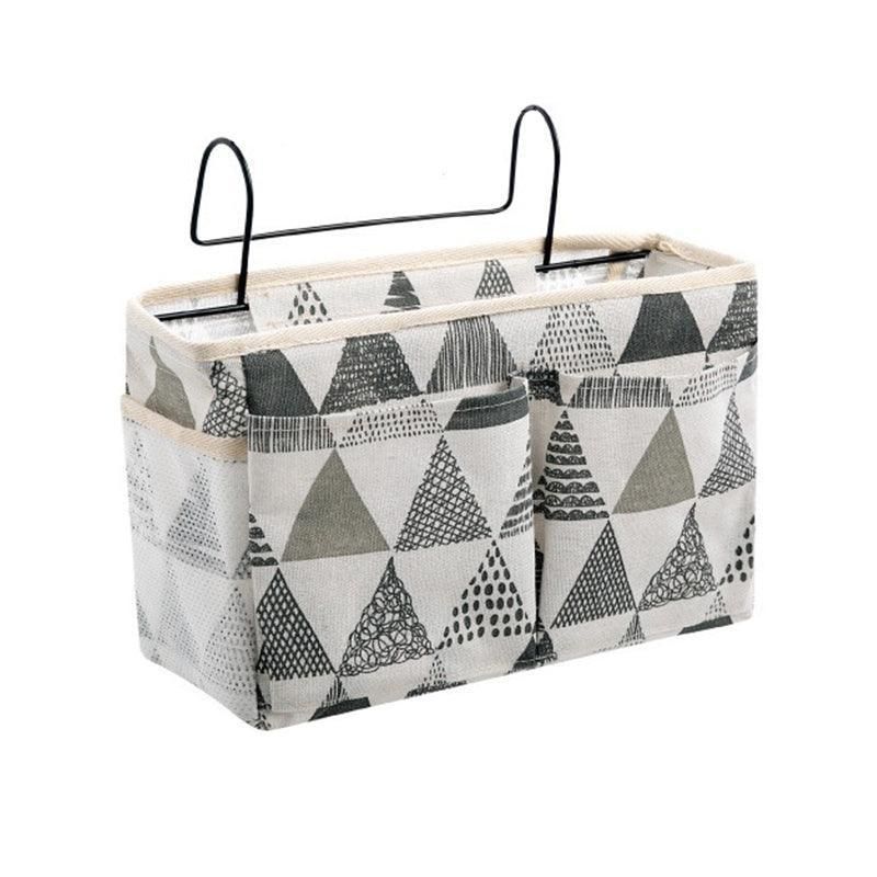 Hanging Bedside Storage Caddy with Pockets for Bunk Bed Dorm Couch Organizing - Grey Triangle
