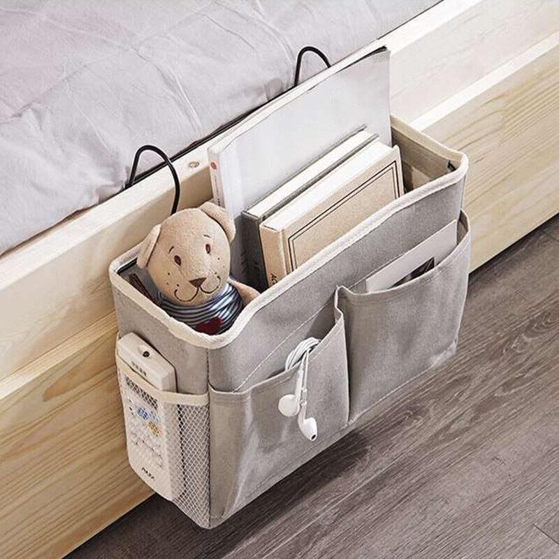 Hanging Bedside Storage Caddy with Pockets for Bunk Bed Dorm Couch Organizing - Grey Triangle
