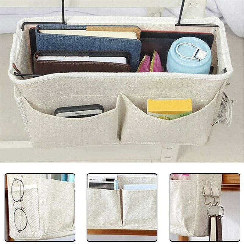 Hanging Bedside Storage Caddy with Pockets for Bunk Bed Dorm Couch Organizing - Grey Triangle