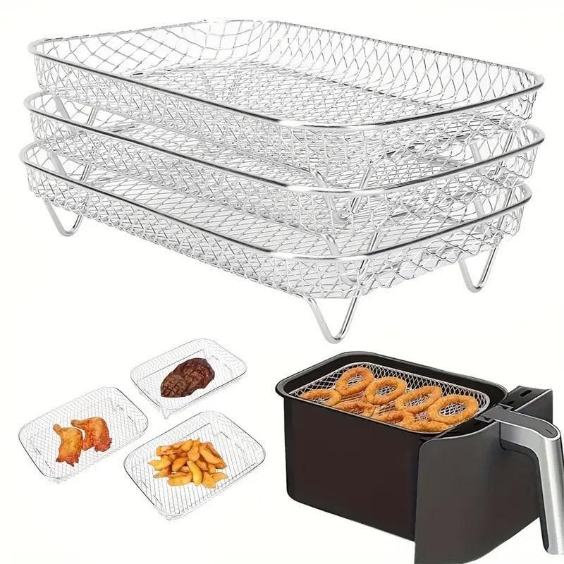 Air Fryer Grill Rack Multi Layer Removable Shelf Mesh Rack for Cooking BBQ - Rectangle