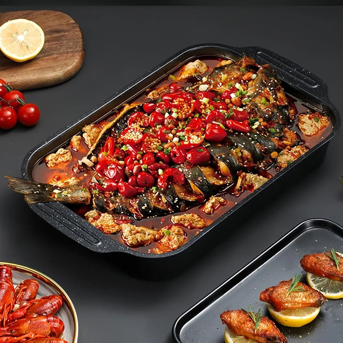 Barbecue Baking Pan Carbon Steel Non Stick Rectangular Grill Tray for Oven BBQ