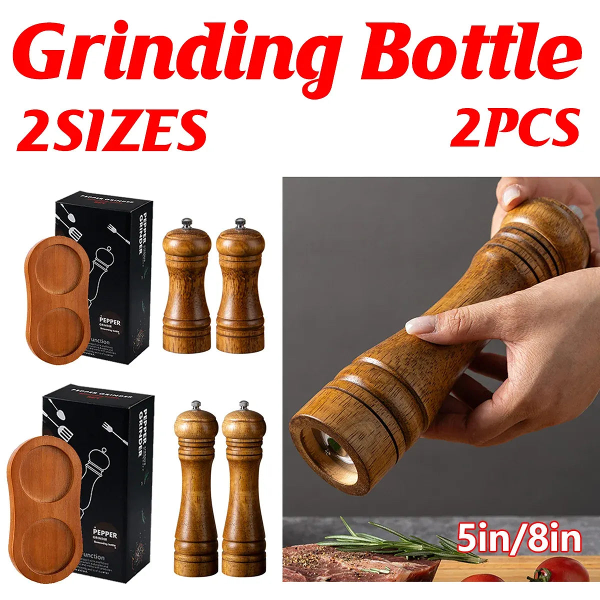 Wooden Pepper Grinder Pepper Mill Set Manual Home Salt Pepper Powder Bottle ﻿ - 8inch