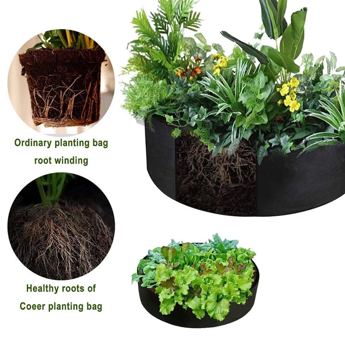 5x Felt Planting Bag Round Vegetable Garden Flower Seedling Grow Bags for Plants - Green-70*30cm