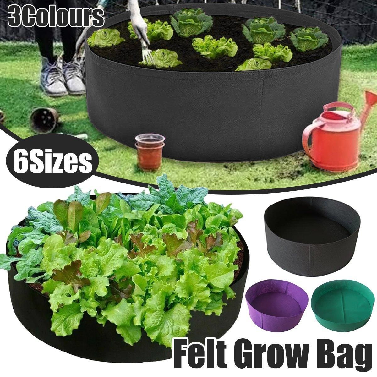 5x Felt Planting Bag Round Vegetable Garden Flower Seedling Grow Bags for Plants - Black-90*30cm