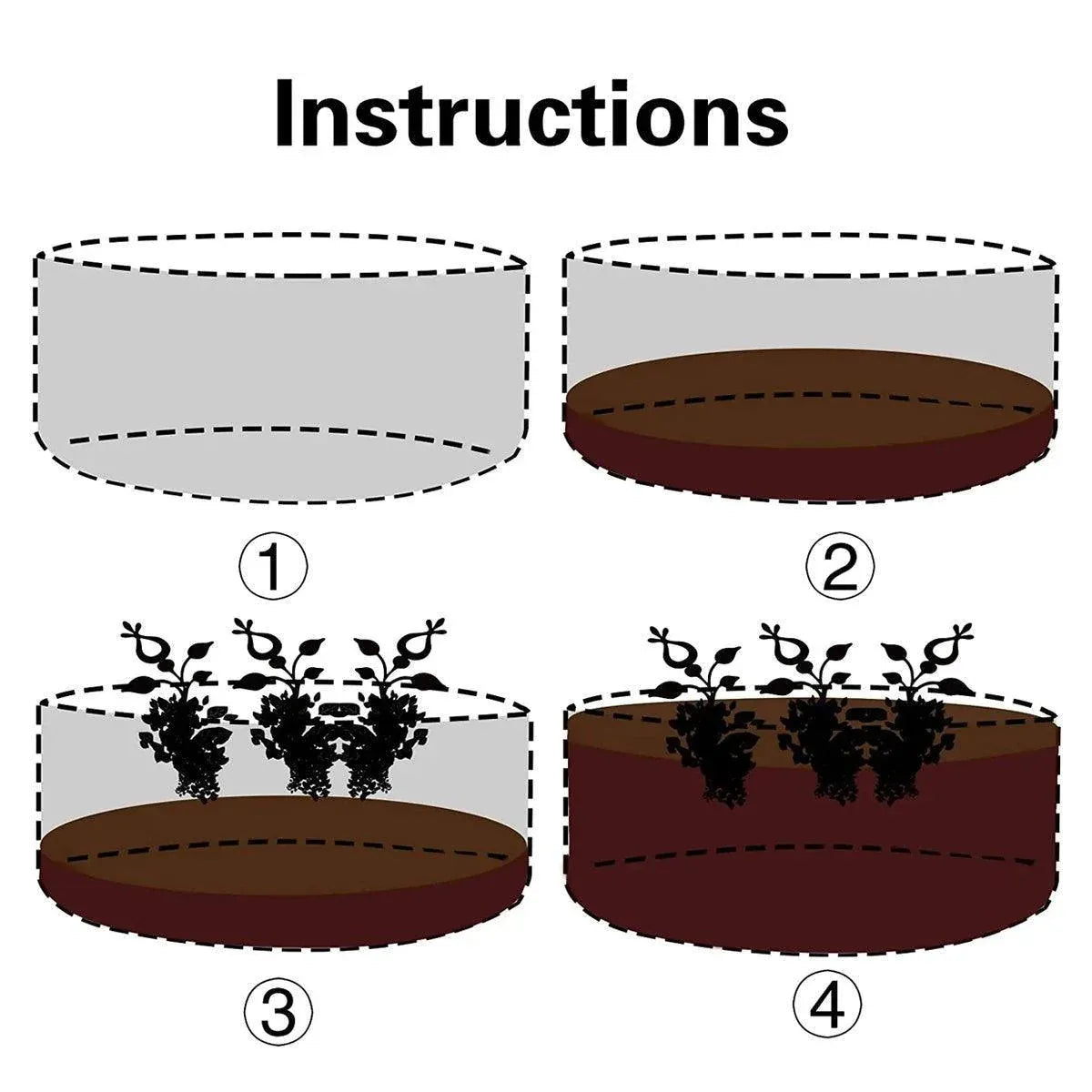 5x Felt Planting Bag Round Vegetable Garden Flower Seedling Grow Bags for Plants - Black-90*30cm