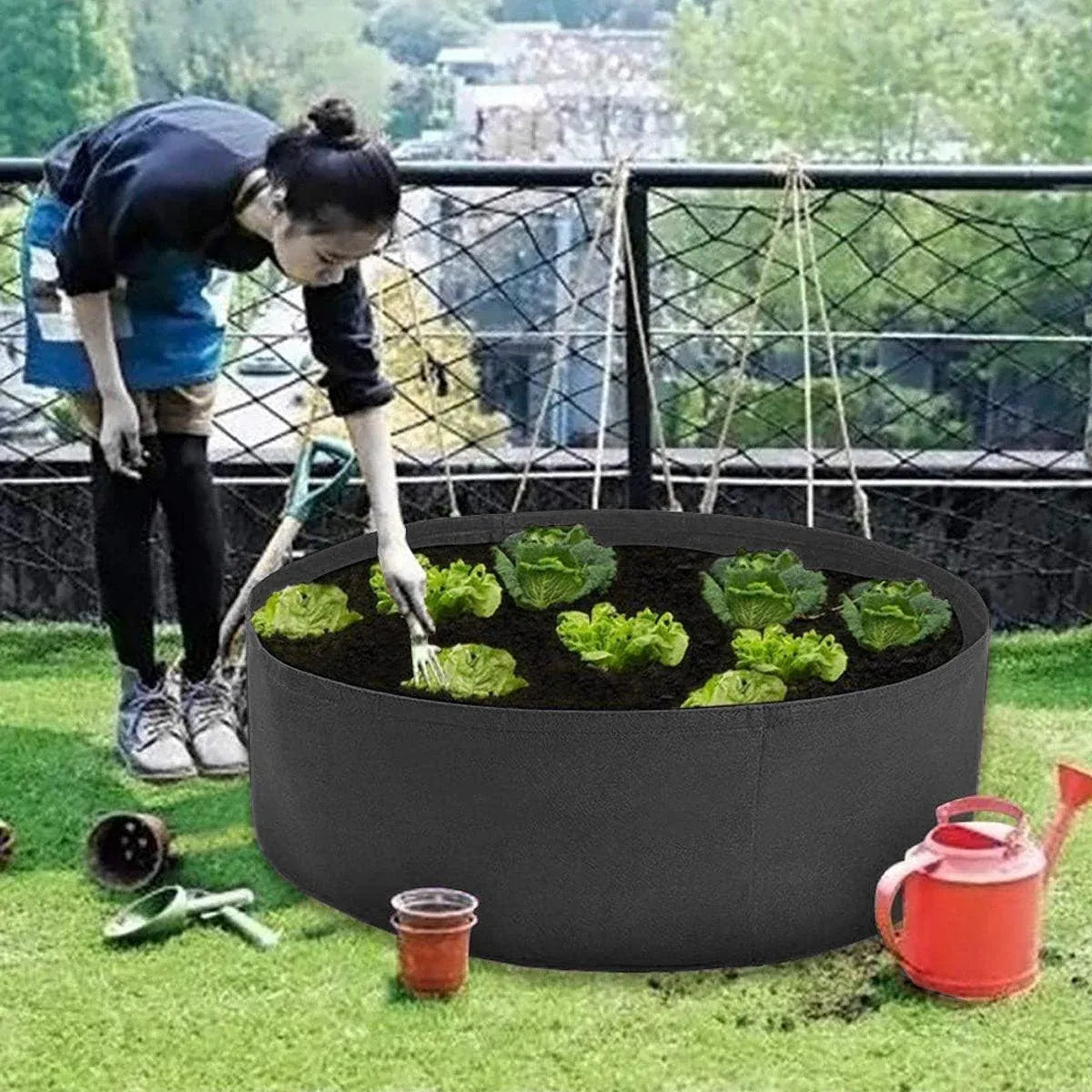 5x Felt Planting Bag Round Vegetable Garden Flower Seedling Grow Bags for Plants - Black-90*30cm