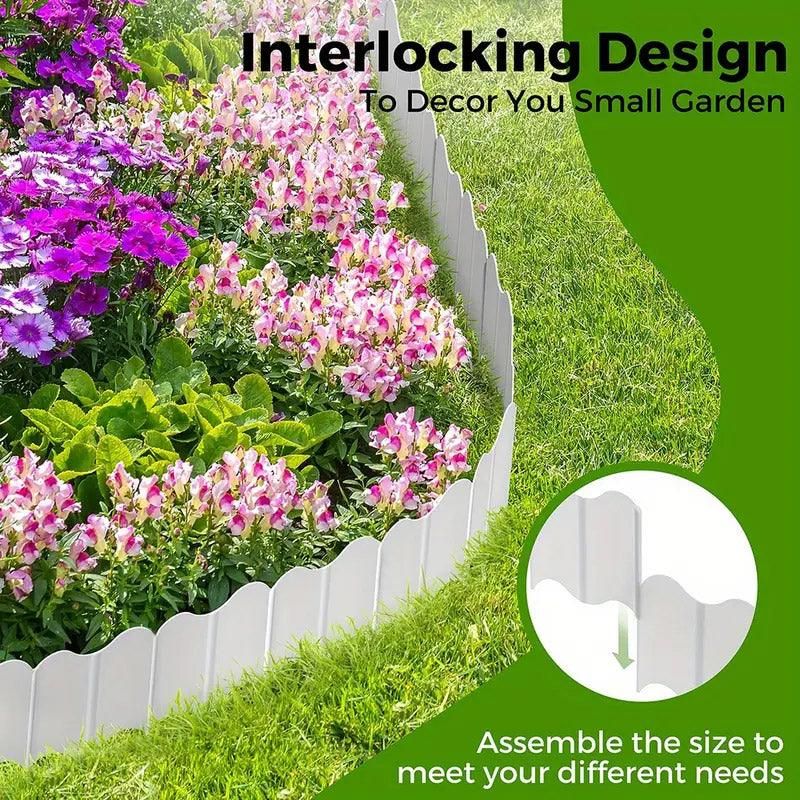 20PCS Garden Edging Fence Decorative Plastic Lawn Border Panels Landscaping - Green