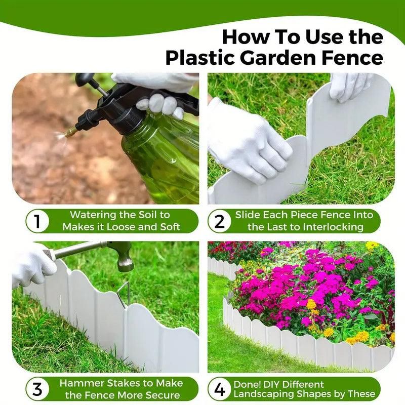 20PCS Garden Edging Fence Decorative Plastic Lawn Border Panels Landscaping - Green