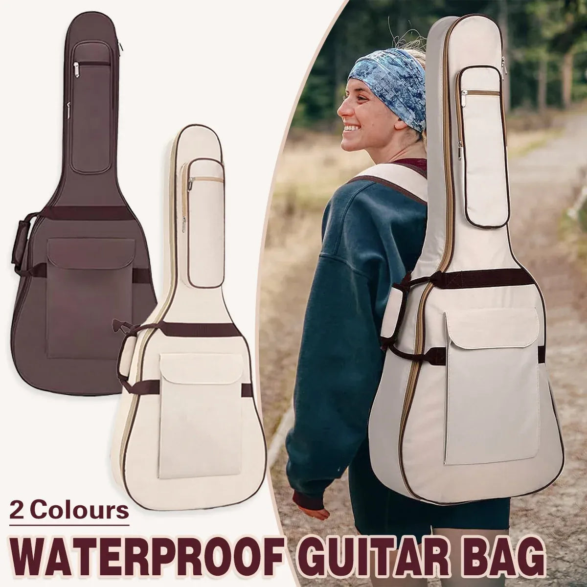Waterproof Guitar Bag Musical for Guitars Protection Home Travel Gig Practice - Coffee
