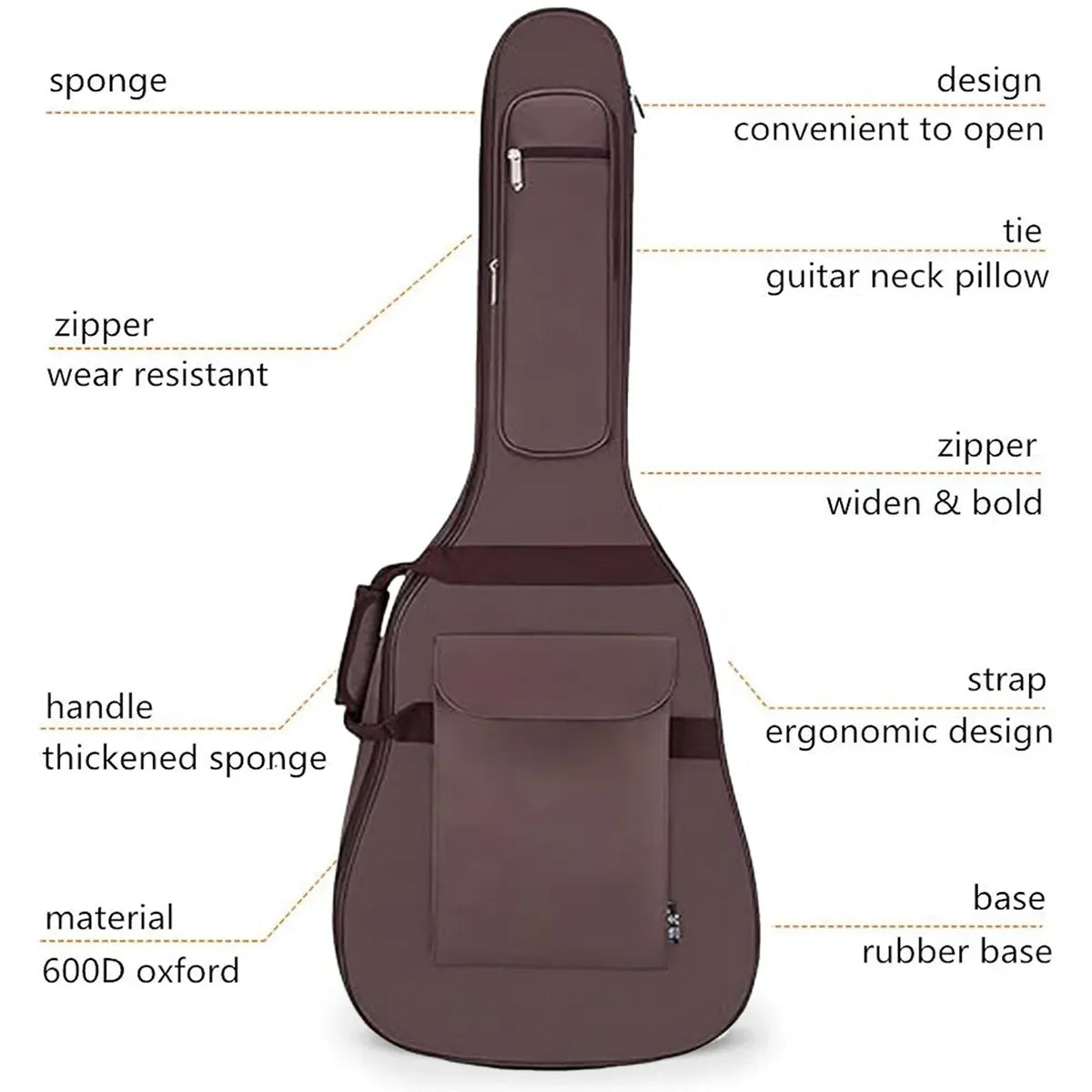 Waterproof Guitar Bag Musical for Guitars Protection Home Travel Gig Practice - Coffee
