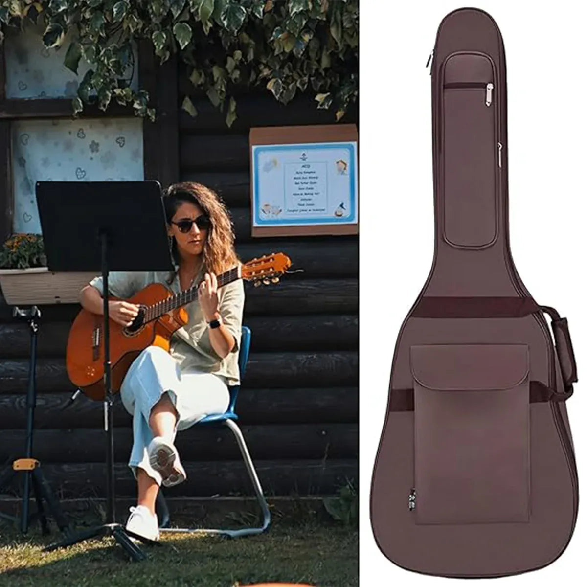 Waterproof Guitar Bag Musical for Guitars Protection Home Travel Gig Practice - Coffee