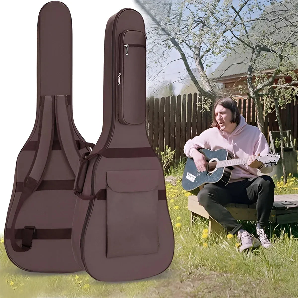 Waterproof Guitar Bag Musical for Guitars Protection Home Travel Gig Practice - Coffee